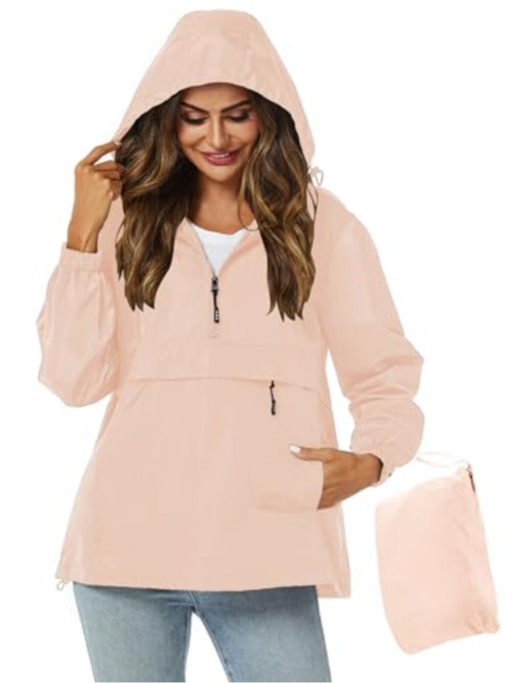 Lightweight Packable Waterproof Rain Jacket with Hood